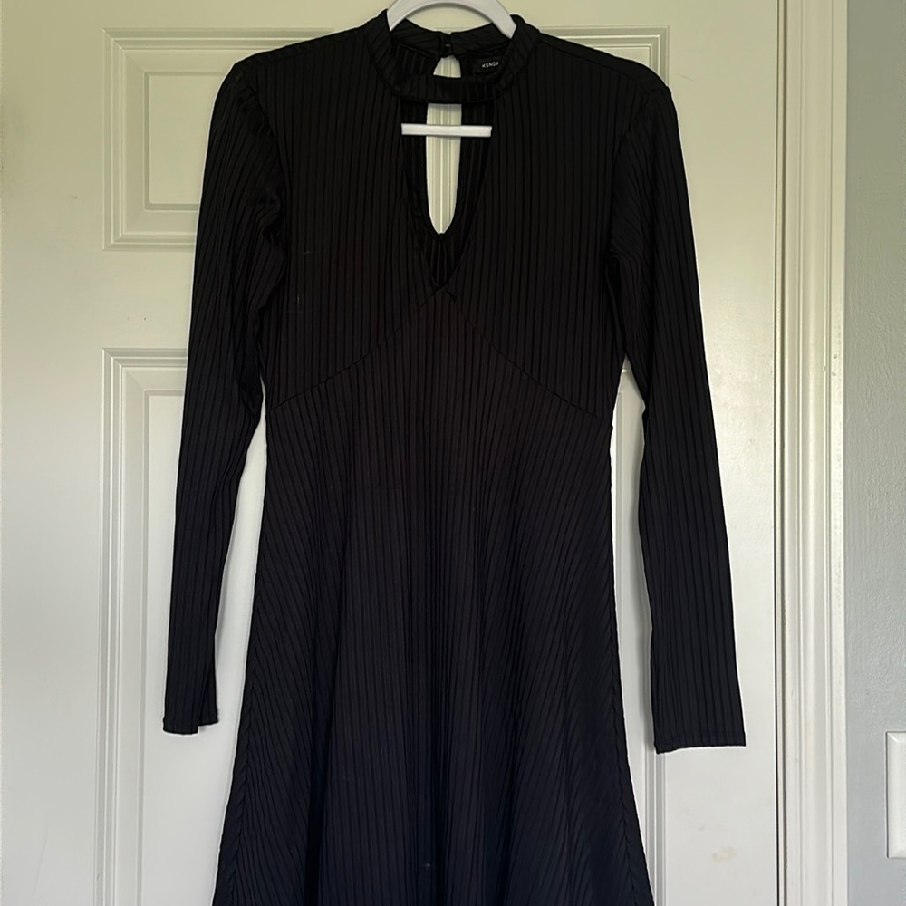 Black long sleeve mini ribbed dress
